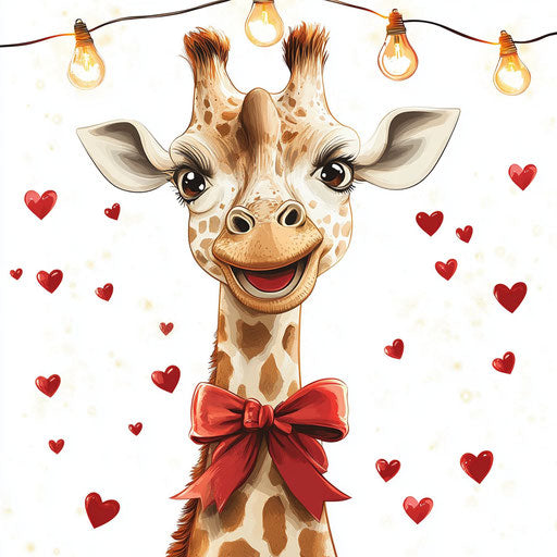 Happy giraffe with Valentine's bow and light bulbs