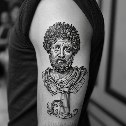 Elegant flat tattoo sketch with classical Roman motifs