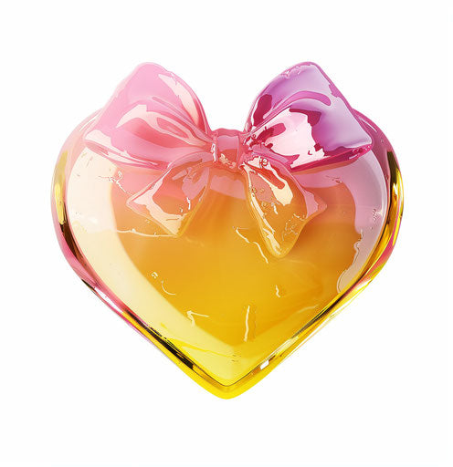 Pink yellow heart with bow on white background princess style
