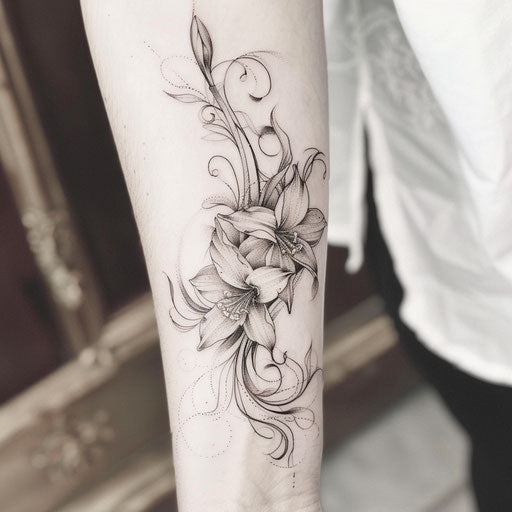 Art Nouveau-inspired narcissus flower tattoo