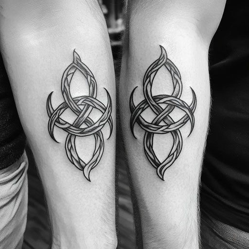 Father son tattoos of Celtic knots, symbolizing eternal bond