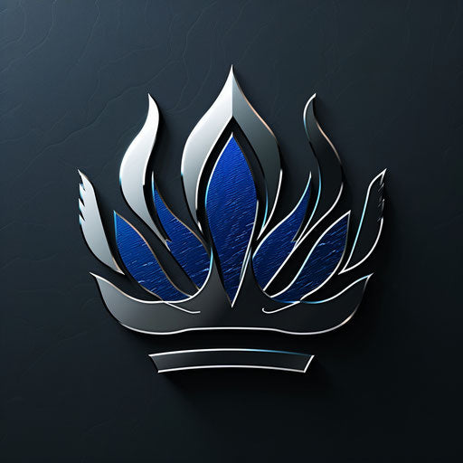 Blue and silver crown emblem with modern backdrop