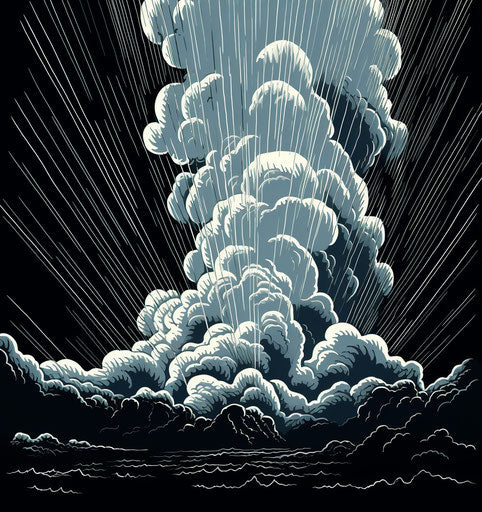 Clouds rain thunder storm cloud cartoon black white in style