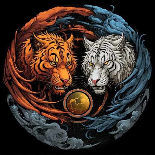 Tiger and dragon on yin yang symbol, official art, colorized