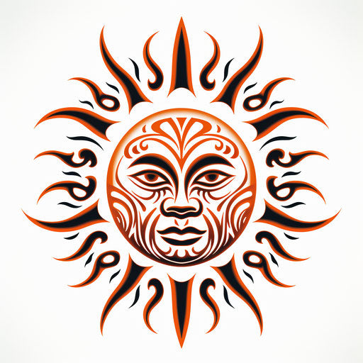 Tribal sun and star tattoo in Maori art style