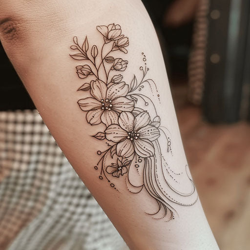 Chic flat tattoo sketch of sakura flowers with stylish Art Nouveau-inspired lines