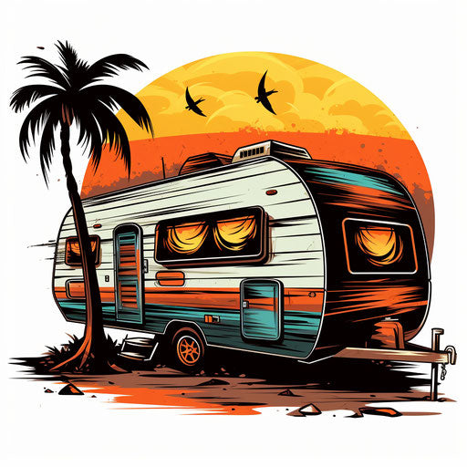 Caravan clipart in the style of Chiaroscuro Art, on a white background