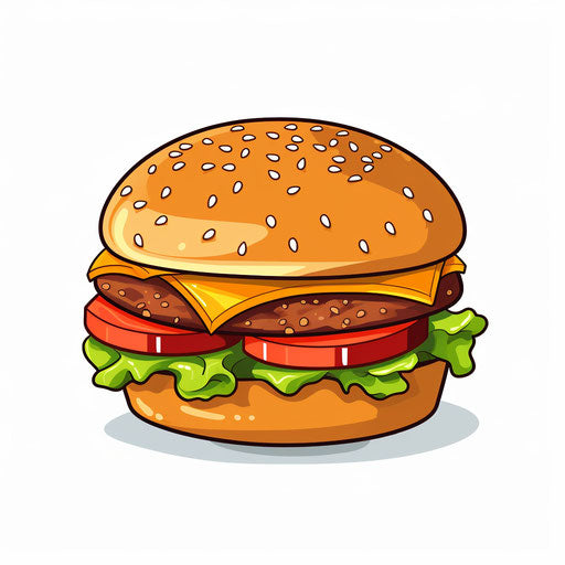 Burger art in the Minimalist style, on a white background