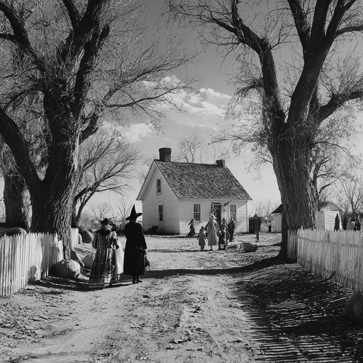 Trick-or-Treating Figures on an Autumn Path