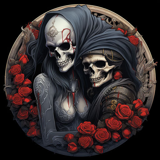Skull and girl with roses on hands