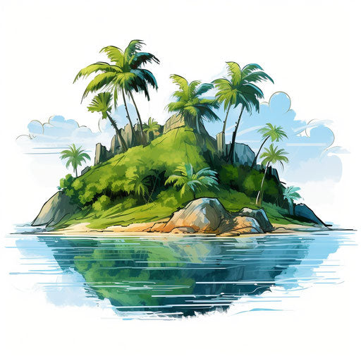 Island illustration in the style of Oil painting, on white background