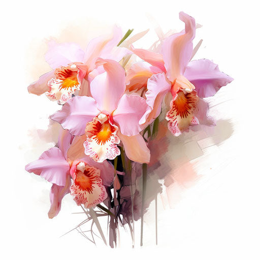 Orchid illustration in the style of Impressionistic Art, on white background