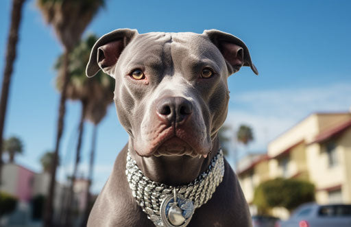 Pit bulls in Los Angeles, dark silver and blue style