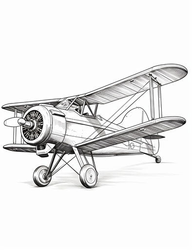 Vintage biplane sketch on white background, bold lines