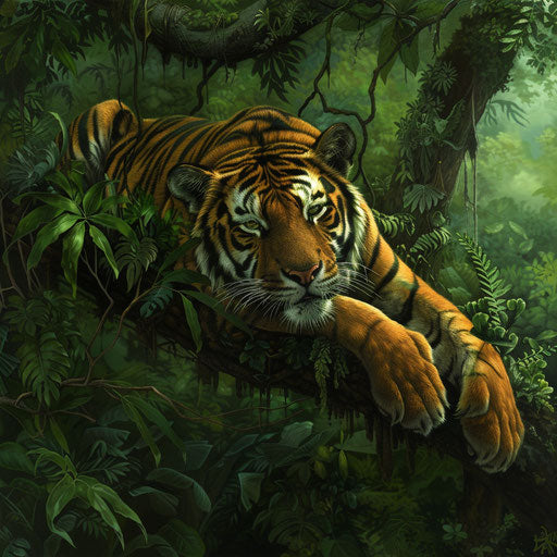 Tiger overlooking its domain from a branch