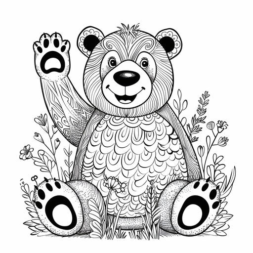 Cartoon brown bear waving hello with big smile