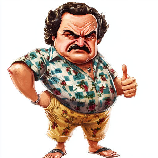 Humorous caricature of a Pablo Escobar clipart with human characteristics