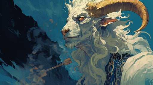 The goat with a golden fish in its mouth