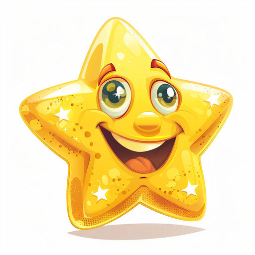 Funny yellow star cartoon vector character on white background