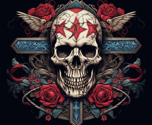 Skull with old skull and cross, artistic anarchy style