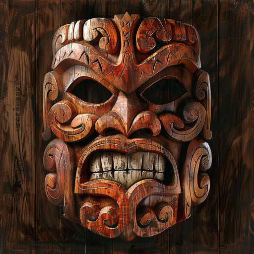 Tiki mask art print, Maori style, negative space
