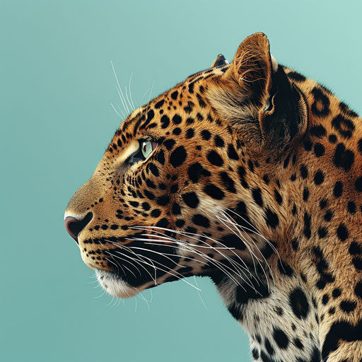 Realistic leopard clipart on flat aqua background
