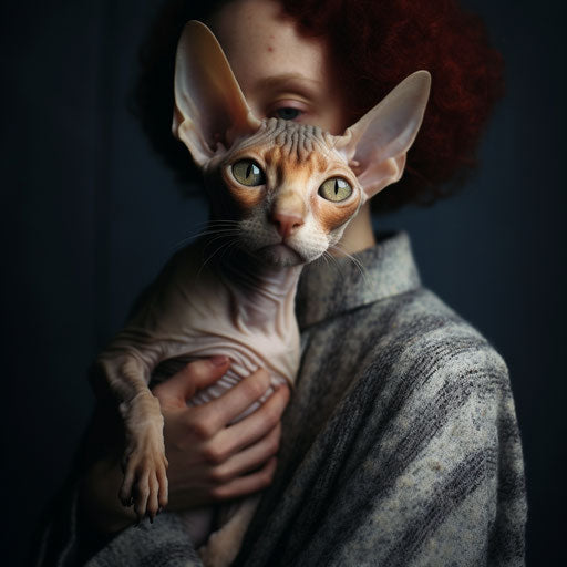 Cornish rex cat held by its owner