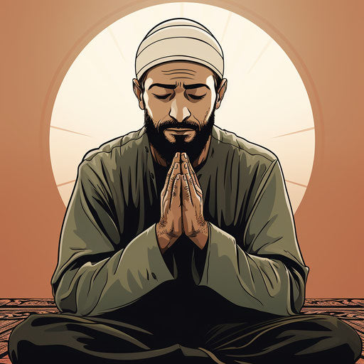 Praying man, precise lines style, unconventional pose