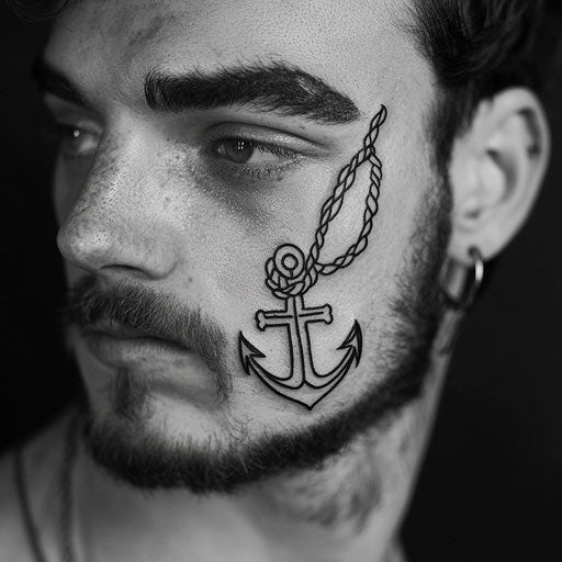 Small face tattoos with anchor and rope design