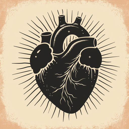 Flat tattoo sketch of a black heart with old-school style