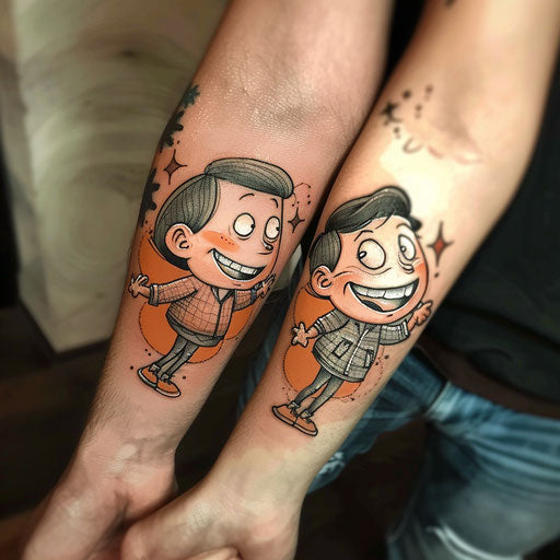 Friendship tattoos in the style of Steve Sack featuring humorous and uplifting cartoons