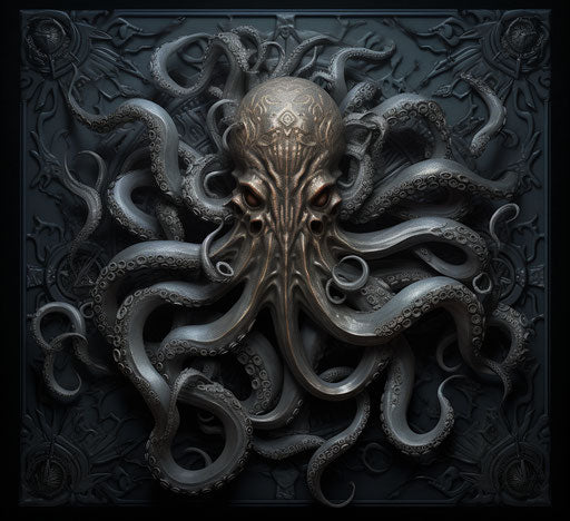 Drawing of the octopus with tentacles in dark silver