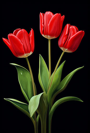 Red tulips on white background, UHD style, monochromatic compositions