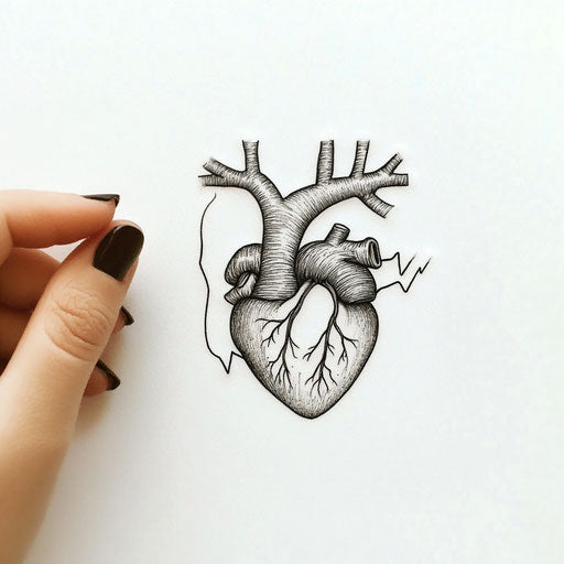 Beautiful flat tattoo sketch of heart on hand