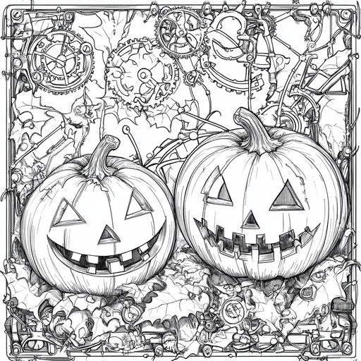 Steampunk Happy Halloween with gears and mechanical pumpkins