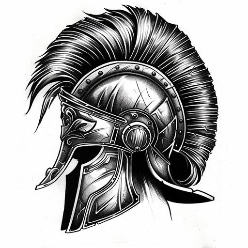 Roman gladiator helmet tattoo in black on white