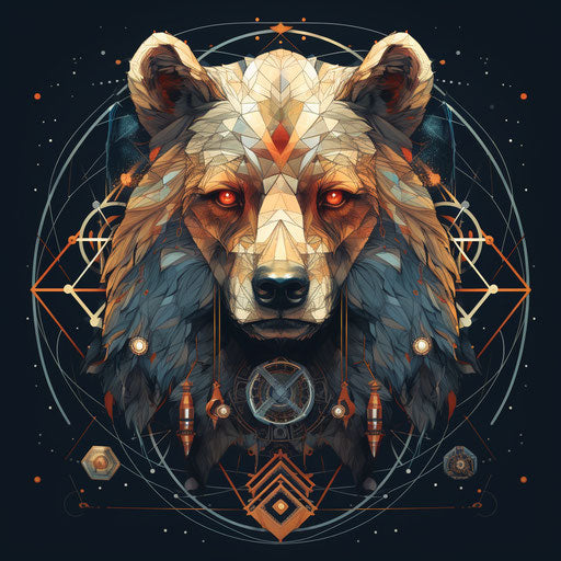 Bear's head with geometric symbols, alchemical style