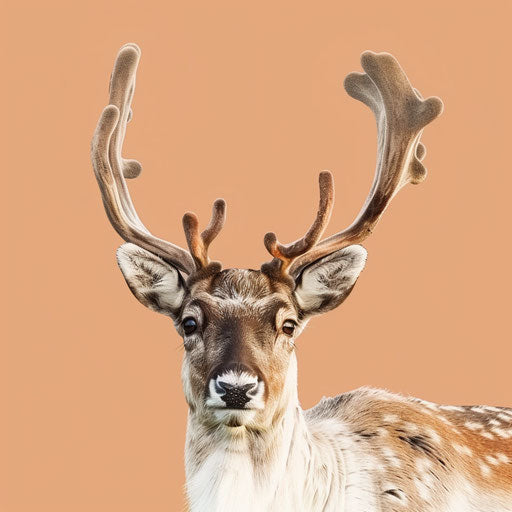 Realistic reindeer clipart on flat pastel peach background