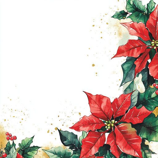 Watercolor border of poinsettias and greenery