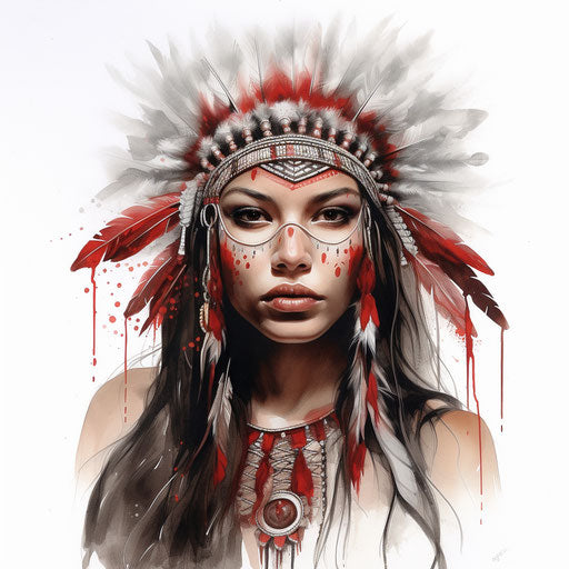 American Indian tribal tattoos in red and white