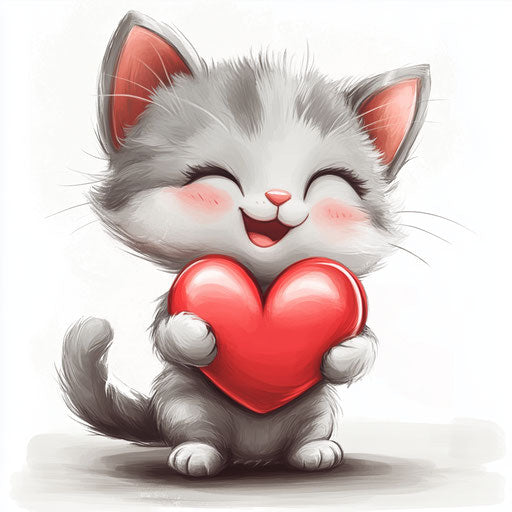 Adorable baby cat holding a red heart