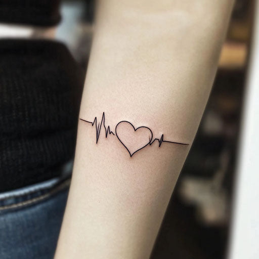 Minimalist heart and heartbeat tattoo on white background