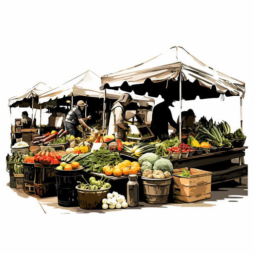 Market clipart in Chiaroscuro Art style, on white background