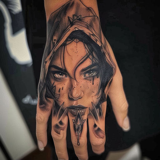 Dynamic hand tattoo for women with powerful symbols