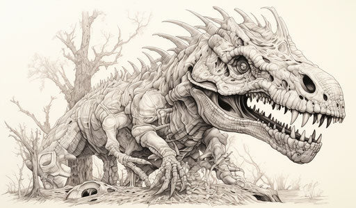 Detailed pen and ink sketch of Cretaceous dinosaur 12:7