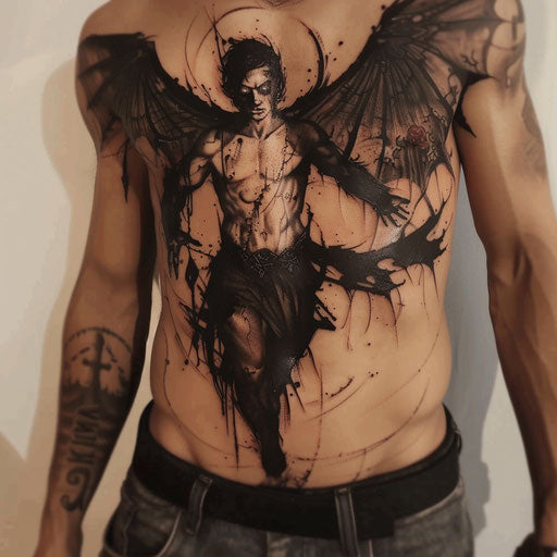 Dark angel stomach tattoos for men, Gerald Brom style
