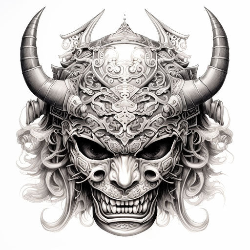 Japanese samurai helmet: black and white line work