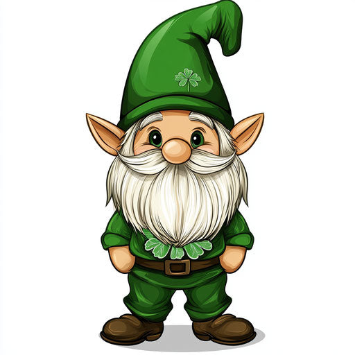 St. Patrick's Day Gnome, white background, clipart style