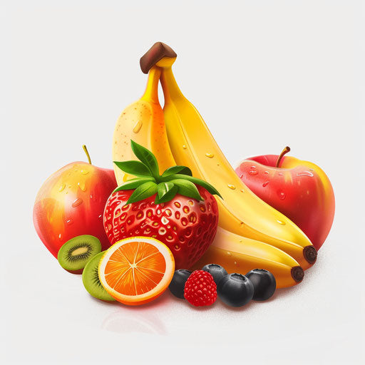 Realistic nutrition clipart on flat white background, bright colors and smooth finishes
