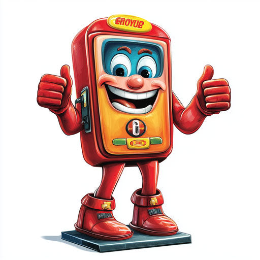 Humorous caricature of a gas pump with human characteristics
